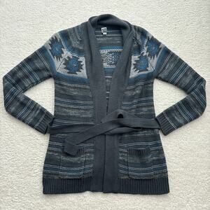 Roxy Belted Cardigan Sweater Women's Size Large Aztec Print Surf